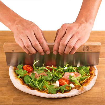 Nůž na pizzu, moučníky či bylinky nerez/dřevo 32x12cm