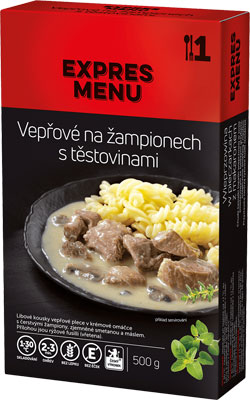 Vepřové na žampionech s těstovinami 500g